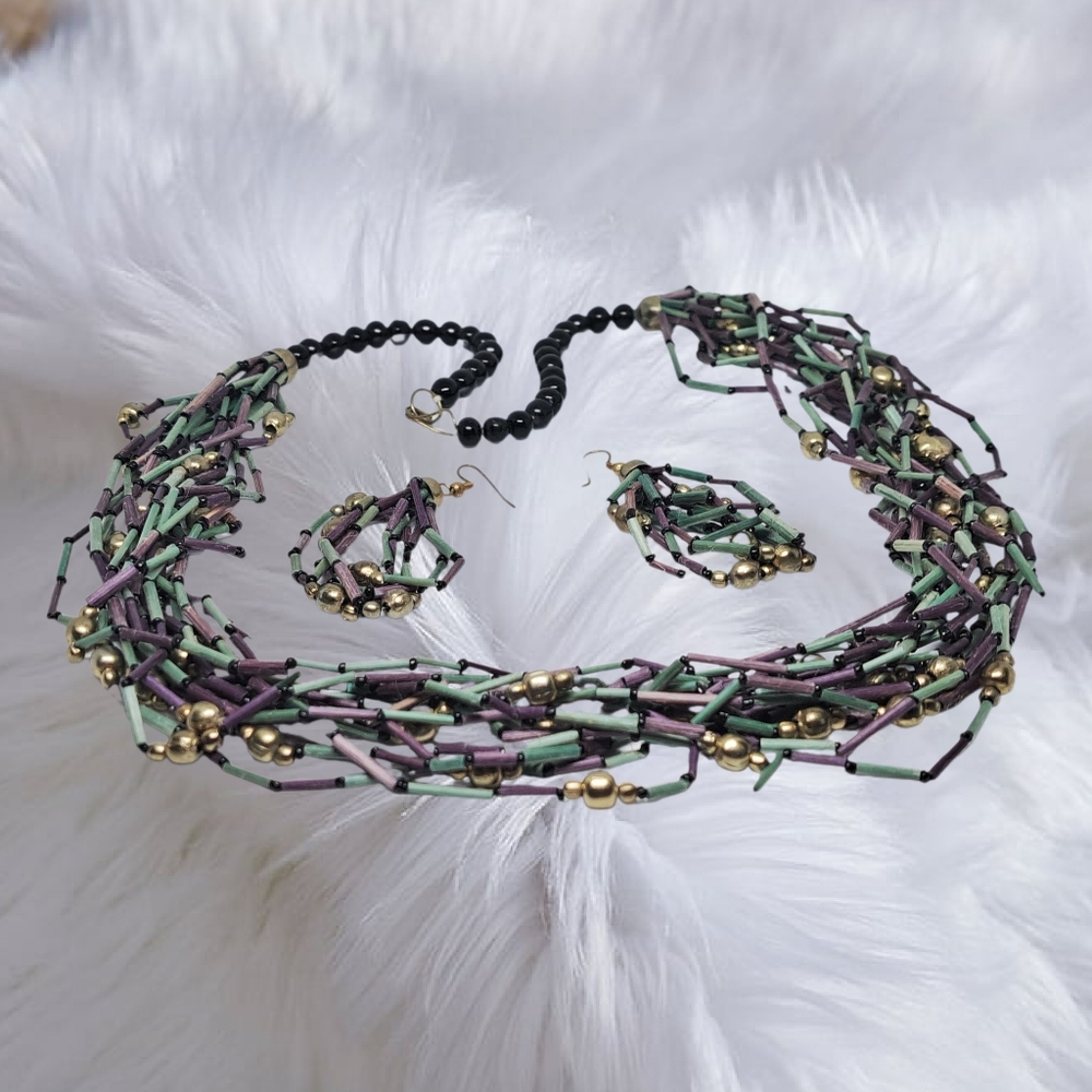 Elegant Multicolor Beaded Necklace and Earring Set